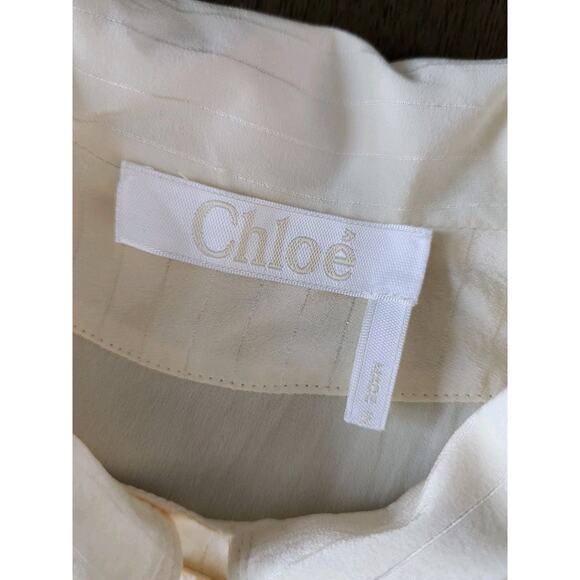 Chloe Ivory Silk Neck Tie Long Sleeve Collar Blouse Women's Size 34 Vanilla Ice - Picture 9 of 14